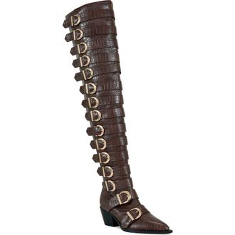 Azalea Wang Braulia Buckle Over the Knee Boot in Brown at Nordstrom Rack, Size 6.5