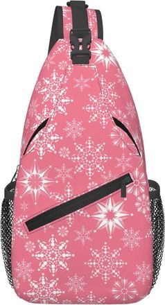 Generic Winter Snowflakes Pink Sling Bag Lightweight Crossbody Bag With Zipper Backpack For Casual Workout Camping