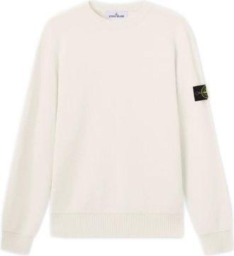 Stone Island Truien & Vesten, Heren, Wit, L, Wol, Trui met ronde hals en ribbelstructuur