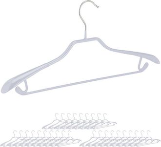 Relaxdays 30 Perchas Para Trajes, Varilla Pantalones, Gancho Colgar Falda, Colgador Metal Y Pvc, 19x45x3,5cm, Gris Claro