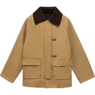 Mango Corduroy Colllar Cotton Canvas Coat in Medium Brown at Nordstrom Rack, Size Small