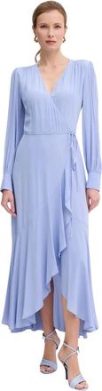 Twinset Gekreiste wikkeljurk met ruches - Dames - Feestkleedjes - Blauw - XS - Kleedjes