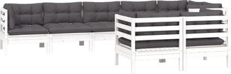 vidaXL Muebles De Jard&iacute;n 8 Pzas Y Cojines Blanco Madera Maciza De Pino Vidaxl