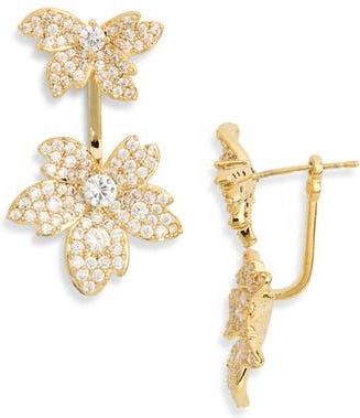 Eye Candy Los Angeles Suhana Cubic Zirconia Flower Front/Back Earrings in Gold at Nordstrom Rack