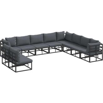 vidaXL Conjunto De Sof&aacute; De Jard&iacute;n Con Coj&iacute;n 10 Pcs Negro Aluminio Vidaxl
