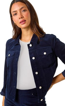 Roman Womens Corduroy Pocket Detail Stretch Jacket - Dark Blue - Size 20 UK