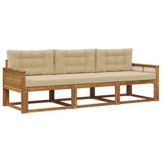 vidaXL Conjunto De Sof&aacute;s De Exterior Con Coj&iacute;n 3 Pcs Natural Y Beige Vidaxl