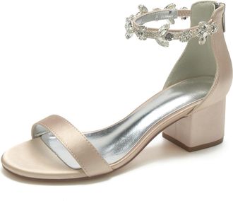 Generic Wedding Bridal Shoes Womens Block Heel Sandals Wedding Dress Shoes Low Heel Comfortable Bridal High Heels Sandals 5.5Cm,Champagne,10 UK