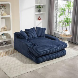 Direct Wicker Oversized Upholstered Soft Chaise Lounge Sofa with 2 Throw Pillows in Navy | Size: 1 Pack