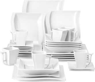 OEM Vajilla Para 6 Personas, Porcelana Resistente A Altas Temperaturas, Apta Para Lavavajillas, Dise&ntilde;o Contempor&aacute;neo, Forma Cuadrada