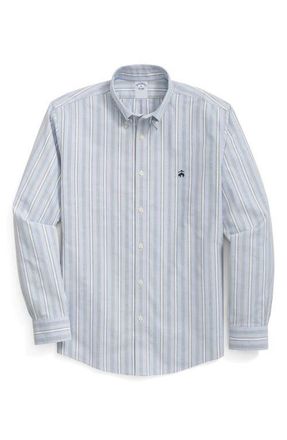 Brooks Brothers Stripe Regular Fit Stretch Button Down Shirt in Hydrangea Outline Stpripe at Nordstrom, Size Xx-Large