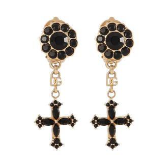 Dolce & Gabbana Oorbellen met Hanger en Strass - Dames - Oorbellen - Zwart - ONE Size - Accessoires