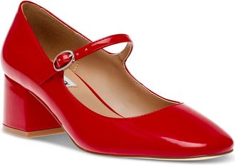 Steve Madden Hawke Mary Jane Women Red Patent Almond Toe Block Heel ZPO3835