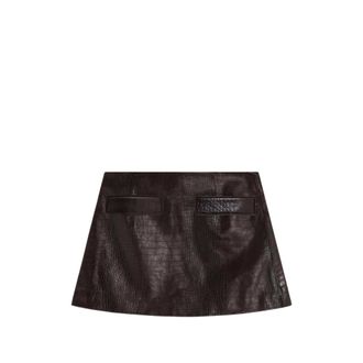 Frankie Shop Rory Croc Leather Mini Skirt - female - The Frankie Shop - Leather Skirts - Brown - S - Skirts