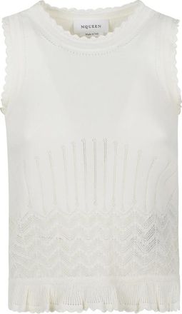Alexander McQueen Tops, Dames, Wit, S, Leer, Gebreide Jersey Tanktop
