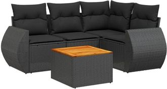 vidaXL Set De Muebles De Jard&iacute;n 5 Pzas Y Cojines Rat&aacute;n Sint&eacute;tico Negro Vidaxl