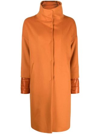 Herno funnel-neck single-breasted coat - women - Virgin Wool/Polyamide/Polyamide/Polyester - 48 - Orange