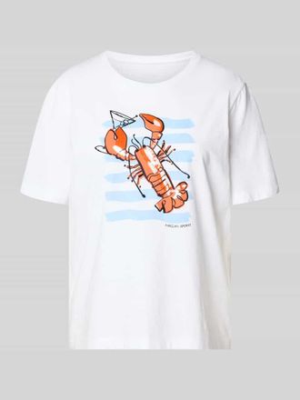 Marc Cain T-Shirt mit Motiv-Print und Pailletten in Weiss, Gr&ouml;&szlig;e 34