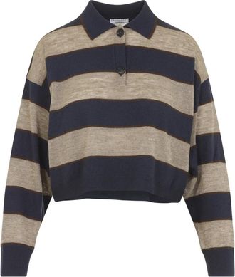 Brunello Cucinelli Jersey Gestreept Poloshirt - Dames - Ronde hals truien - Veelkleurig - S - Wol - Truien & Vesten