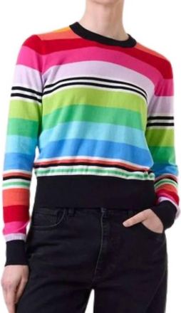 Brodie Ivy Stripe Crew Top In Black With Rainbow