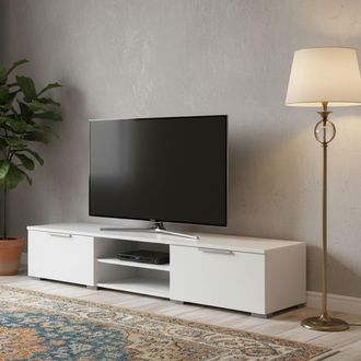 Dmora Dmora Meuble Tv Avec Deux Tiroirs, Blanc Brillant, 172 X 33 X 39 Cm