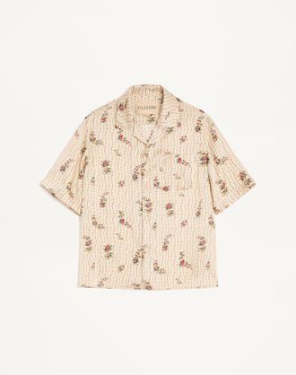 Valentino Camicia Da Bowling Valentino In Seta Con Stampa Papier Floral Uomo BURRO 44