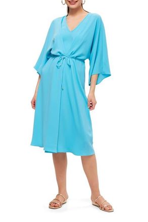 Trina Turk Bell Sleeve Belted Topspin Dress in Champion Cyan at Nordstrom, Size X-Small