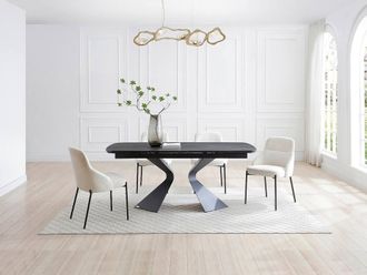 Vente-Unique Extendable Dining Table Seating 6 To 6 Cm Tempered Glass, Ceramic and in Black