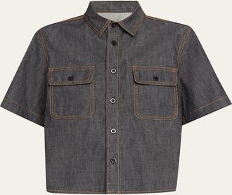 sacai Denim Nylon Hybrid Short-Sleeve Shirt