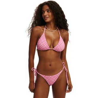 Cotton On Womens String Triangle Bikini Top in Tessa Check Pink Texture at Nordstrom, Size Medium