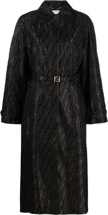 Fendi FF jacquard trench coat - women - Cotton/Polyamide/Viscose - 42 - Brown