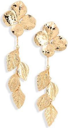 Nordstrom Rack Floral Leaf Drop Earrings in Gold at Nordstrom Rack