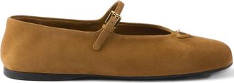 Prada Buckle Strap Suede Ballerinas