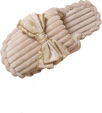 Generic Womens Fluffy Slippers Winter Warm Cozy Plush Fuzzy Soft Bow Slipper Anti-Skid Rubber Sole Comfortable Shoes with Memory Foam Shoes for House Slippers