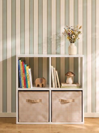 Vertbaudet 2er-Set Kinderzimmer Aufbewahrungsboxen Vichy-Karo mokka