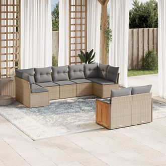 vidaXL Set De Sof&aacute;s De Jard&iacute;n 9 Pzas Con Cojines Rat&aacute;n Sint&eacute;tico Beige Vidaxl