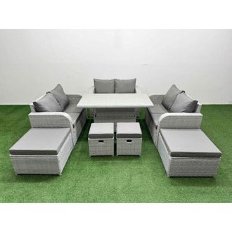 Fimous 8 PCs Rising Dining Table Set Inclining Love Sofa Seat 2 Big Footstool 2 Small Stool Light Grey - Fimous