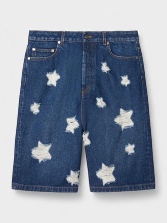 Off-white Sterren Denim Versleten Shorts Blauw