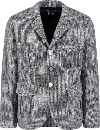 Junya Watanabe Chevron-Patterned Wool Blazer with Unique Metal Buttons