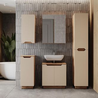 Vicco Juego De Muebles De Ba&ntilde;o Lotta, Rayas Roble/cachemira, 5 Partes, Vicco