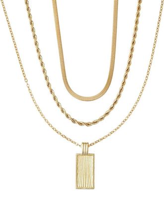 Adornia Adornia 18K Plated Stainless Steel Tarnish-Resistant Dog Tag Necklace Set