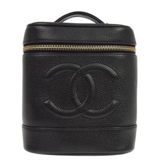 Chanel Vintage Timeless Cosmetic Case Caviar Black Leather Handbag (Pre-Owned)