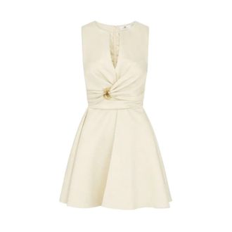 Elisabetta Franchi Short Dresses, female, Beige, Size: M Duchess Satin Dress with Jewel Detail