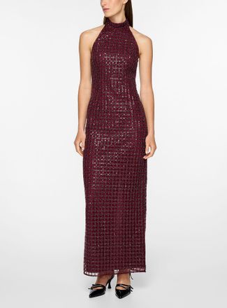 Rotate Womens Checked bead embroidery halter maxi dress