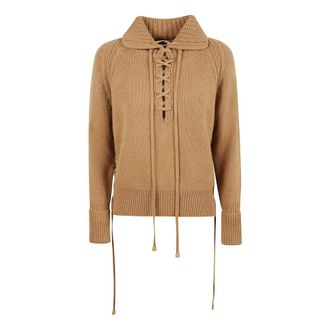 Ermanno Scervino Cashmere Knitwear, female, Brown, 3XS, Pure Cashmere Jumper with Handcrafted Braiding