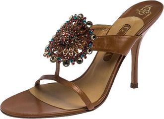 Gina Brown Leather Embellished Strappy Sandals
