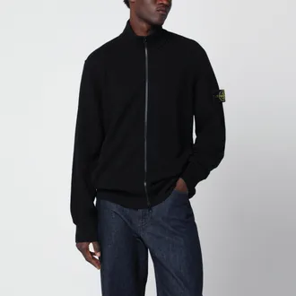 Stone Island Black zip-up sweater in pure wool
