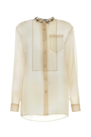 ワンピース Prada Printed Silk Shirt Dress prada-white-Embroidered-Silk-