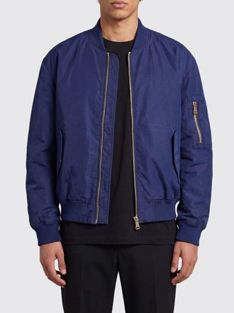 Balmain Bomber in nylon blu con chiusura a zip e tasche a toppa