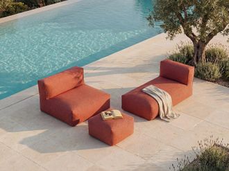 Vente-Unique Salotto da giardino in tessuto 4 posti: 1 divano, 1 chaise longue e un pouf Terracotta - NOUMARA di MYLIA
